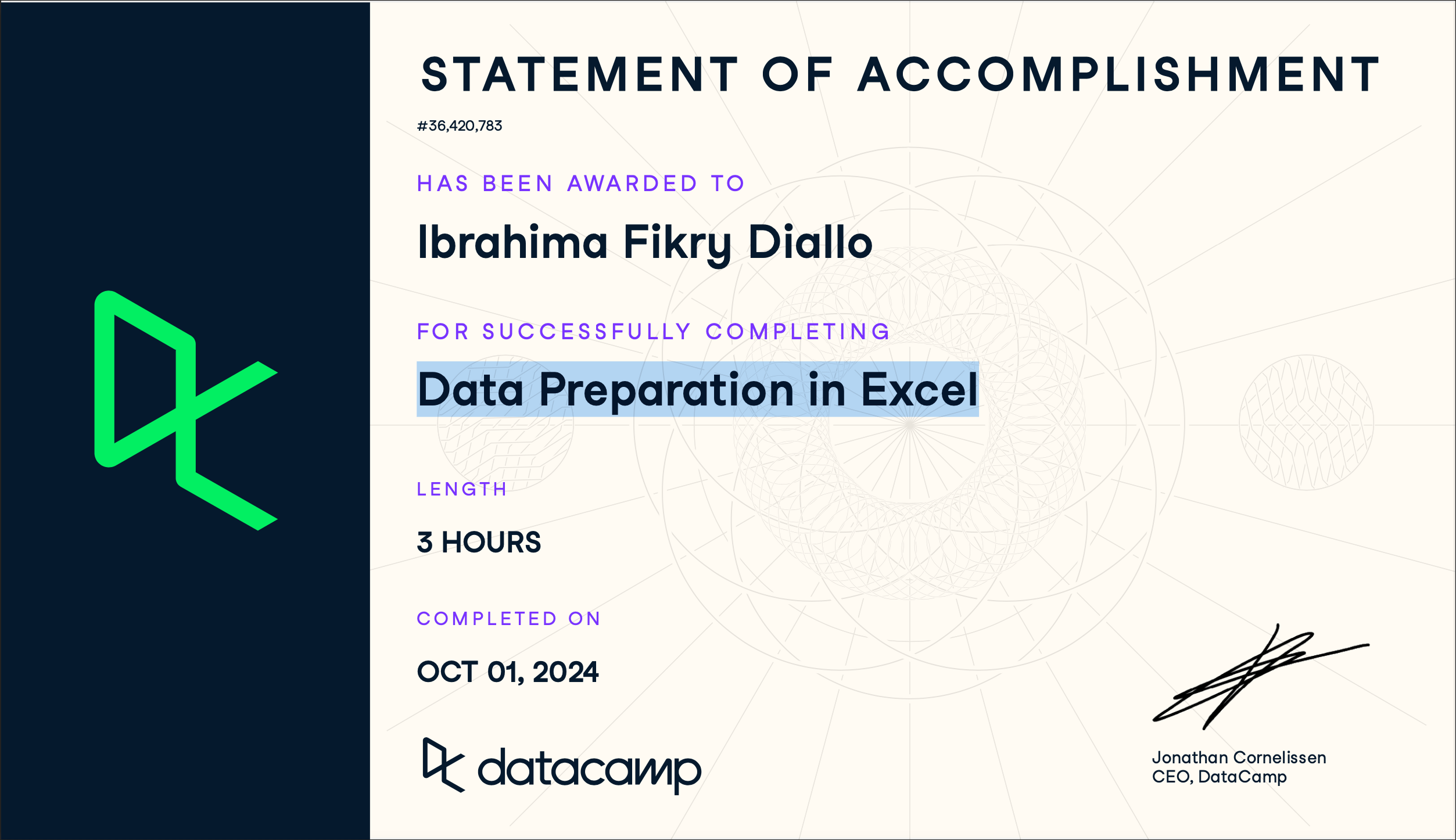 Data Preparation in Excel Certificate