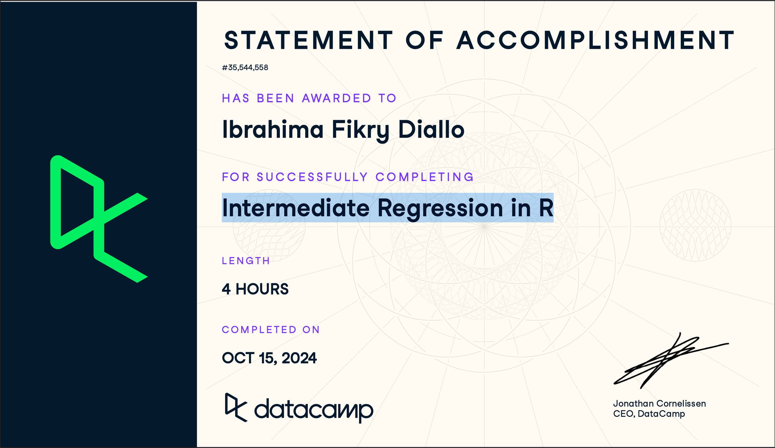 Intermediate Regression in R Certificate