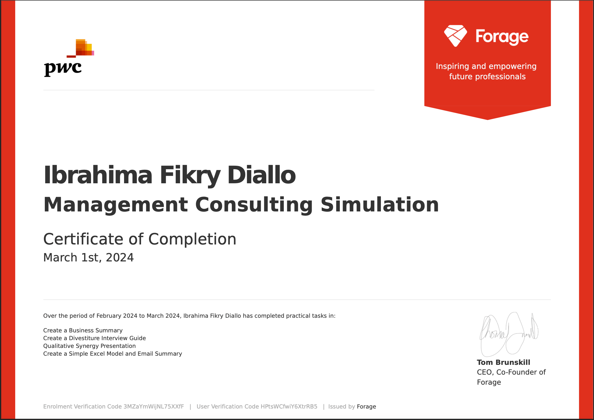 PwC Management Consulting Certificate